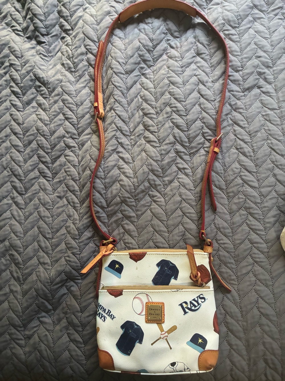 Dooney & eBourke White Leather Crossbody with Tampa Bay Devil Rays Print